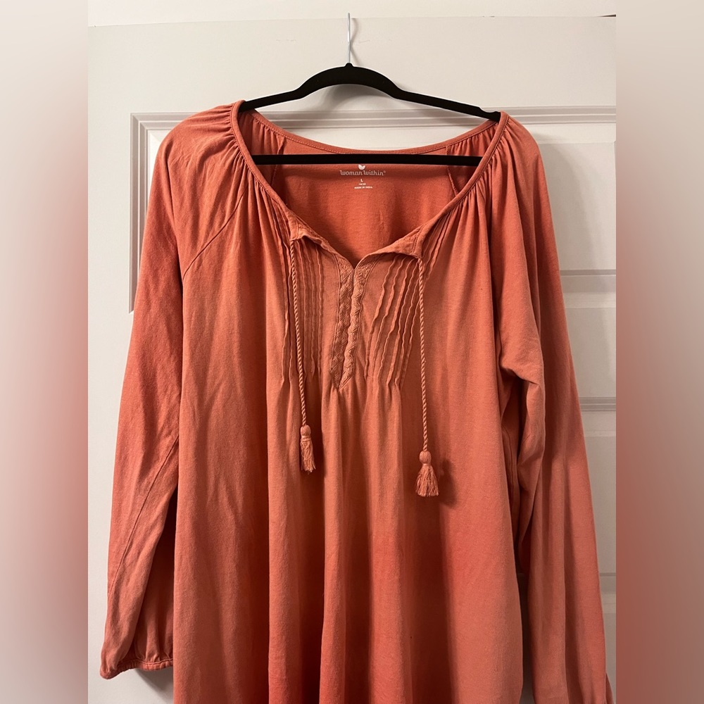 Coral Woman Within Peasant Tunic- Size L
